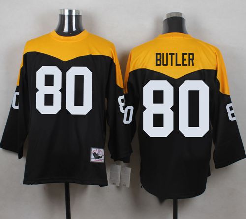 Mitchell And Ness 1967 Steelers #80 Jack Butler Black/Yelllow Throwback Men's Stitched NFL Jersey - Click Image to Close
